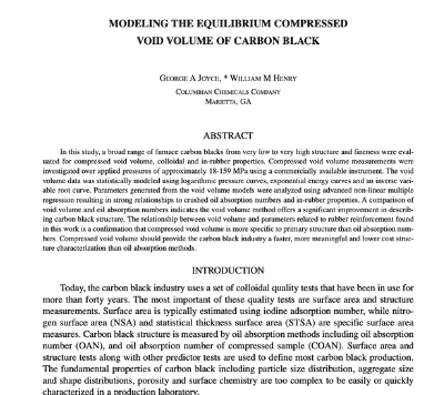 Modeling the Equilibrium Compressed Void Volume of Carbon Black