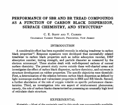 Performance of SBR and BR Tread Compounds as a Function of Carbon Black Dispersion, Surface Chemistry, and Structure