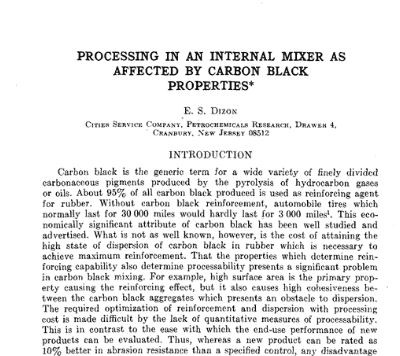 Processing in an Internal Mixer as Affected by Carbon Black Properties