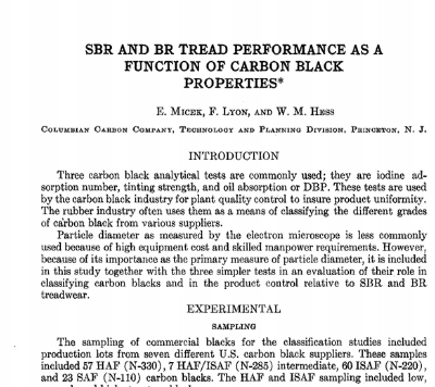 SBR and BR Tread Performance as a Function of Carbon Black Properties