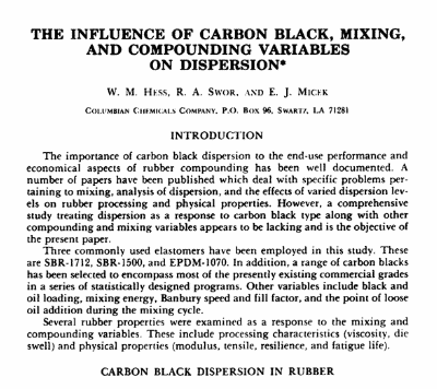 The Influence of Carbon Black, Mixing, and Compounding Variables on Dispersion