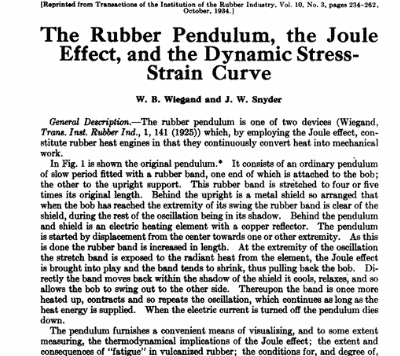 The Rubber Pendulum, the Joule Effect, and the Dynamic Stress-Strain Curve