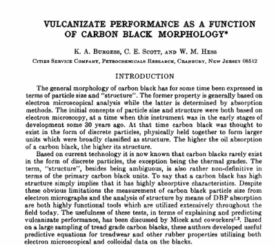 Vulcanizate Performance as a Function of Carbon Black Morphology