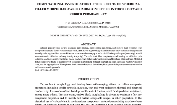 Investigación computacional de los efectos de la morfología de relleno esférico y la carga en la tortuosidad de la difusión y la permeabilidad del caucho