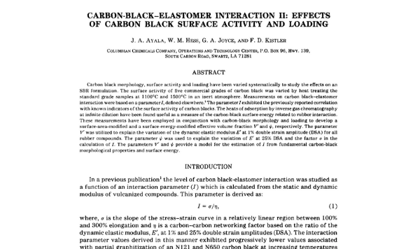 Carbon-Black-Elastomer Interaction II: Effects of Carbon Black Surface Activity and Loading