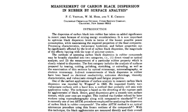Measurement of Carbon Black Dispersion in Rubber by Surface Analysis