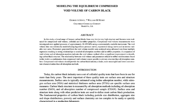 Modeling the Equilibrium Compressed Void Volume of Carbon Black