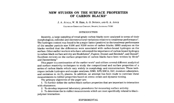 Novos estudos sobre as propriedades da superfície de negros de fumo