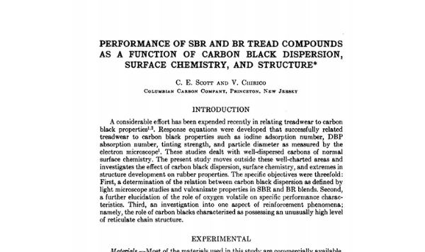 Performance of SBR and BR Tread Compounds as a Function of Carbon Black Dispersion, Surface Chemistry, and Structure
