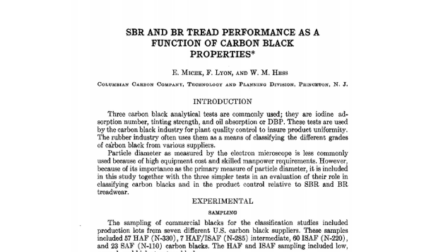 SBR and BR Tread Performance as a Function of Carbon Black Properties