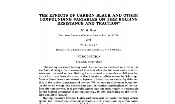 Os efeitos do negro de fumo e de outras variáveis do processamento na resistência ao rolamento e tração  dos pneus
