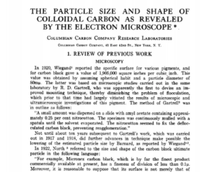 O tamanho e a forma das partículas do carbono coloidal demonstrado pelo microscópio eletrônico