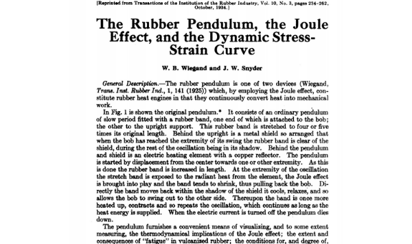 The Rubber Pendulum, the Joule Effect, and the Dynamic Stress-Strain Curve